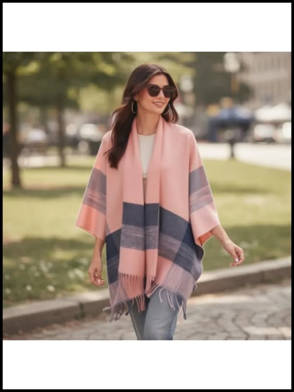 Women's Open Front Poncho Cape Shawl Wrap with Tassel Fringe - Oversized Casual